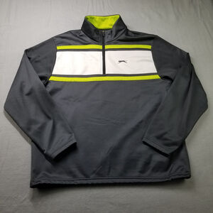 Slazenger Golf 1/4 Zip Sweater Men Size XL Gray Green Striped Fleece Pullover